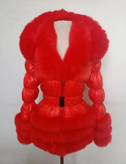 Faux Fur Detachable Sleeves Hooded Puffer Jacket