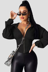 elastic waistband loose hooded
