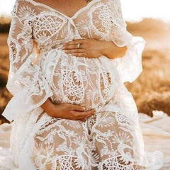 Hollow Out Crochet Maternity Photoshoot Lace Dress