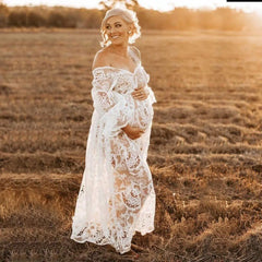 Hollow Out Crochet Maternity Photoshoot Lace Dress