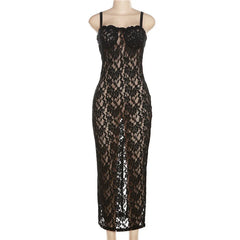 Backless Sleeveless Maxi Split Lace Dress