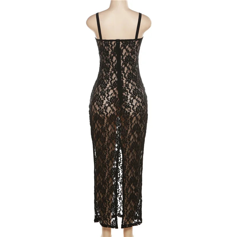 Backless Sleeveless Maxi Split Lace Dress