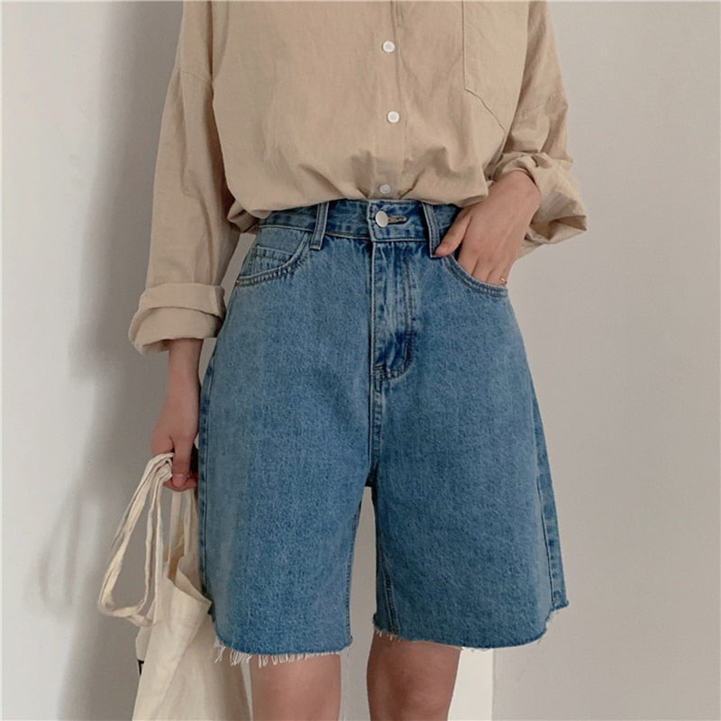 Summer Casual Loose Bike Shorts Korean Style Denim Streetwear Short Pants