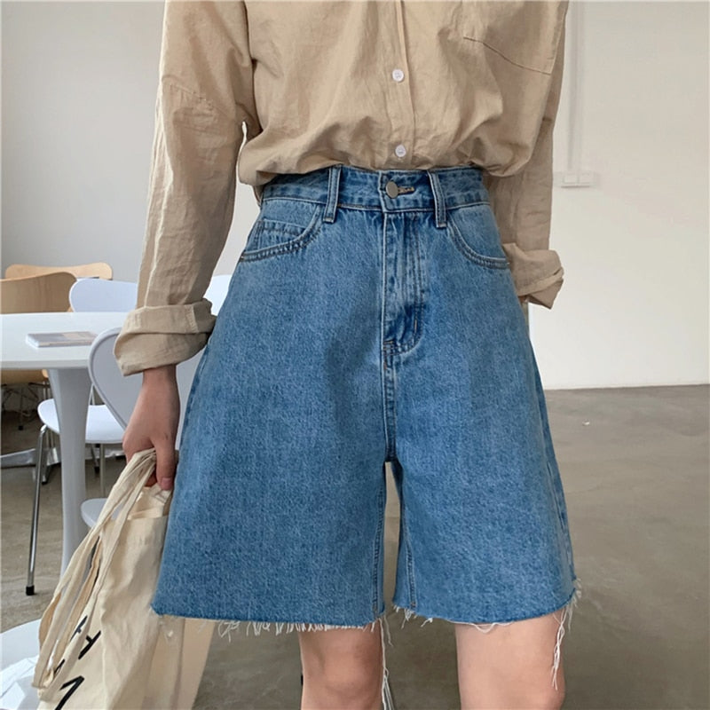 Summer Casual Loose Bike Shorts Korean Style Denim Streetwear Short Pants