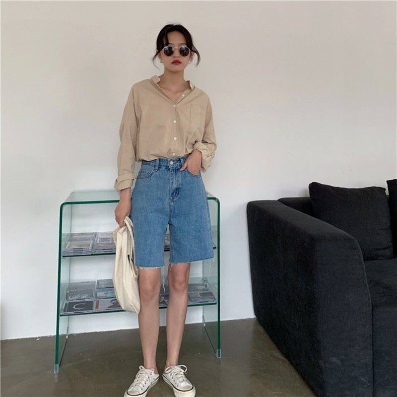 Summer Casual Loose Bike Shorts Korean Style Denim Streetwear Short Pants