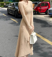 New Chic V neck Long Sleeves Solid Maxi Dress