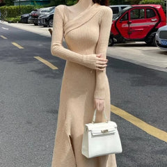 New Chic V neck Long Sleeves Solid Maxi Dress