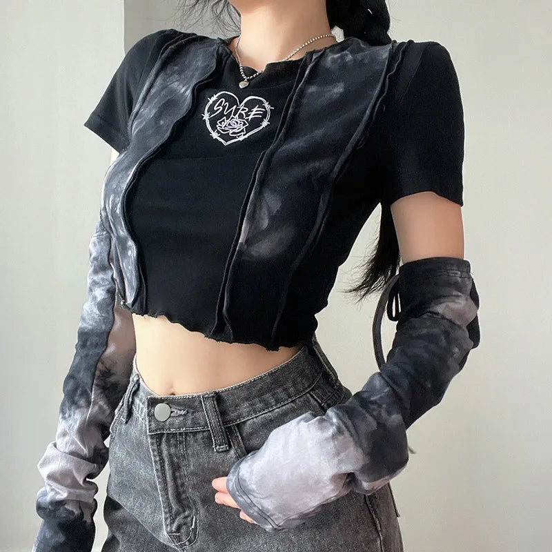 Vintage Chic Tie Dye Print Y2K Crop Top