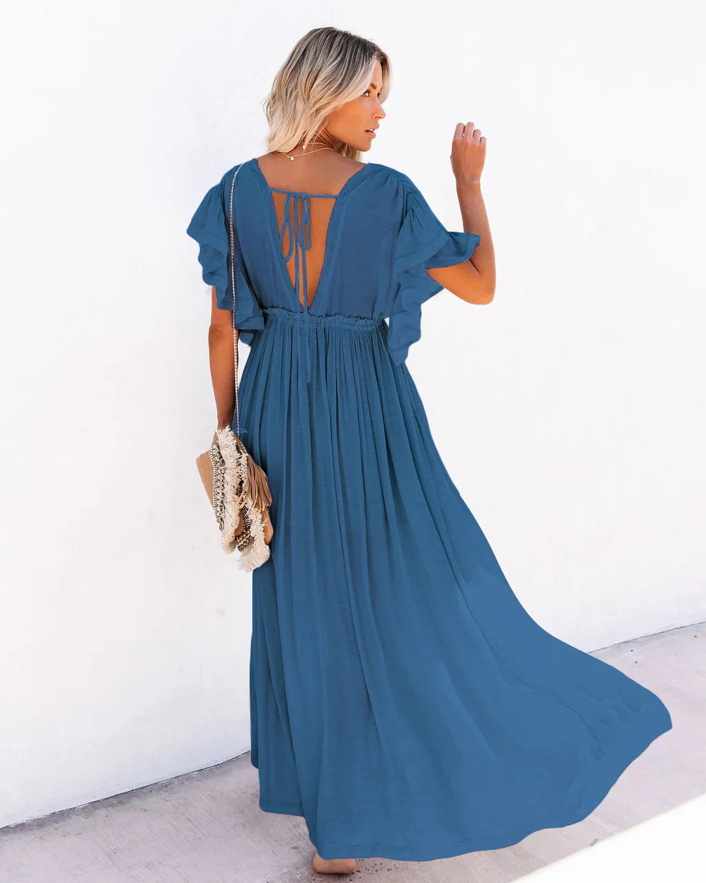 Elegant V neck Maternity Boho Dress for Photoshoot