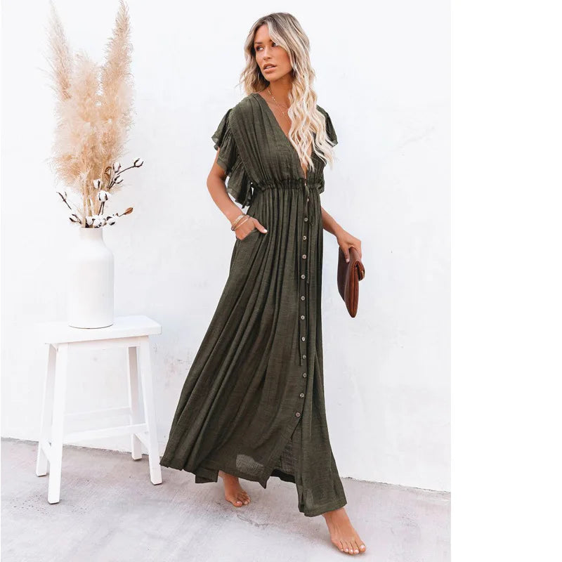 Elegant V neck Maternity Boho Dress for Photoshoot