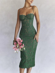 Elegant Green Night Wedding Party Lace Dress