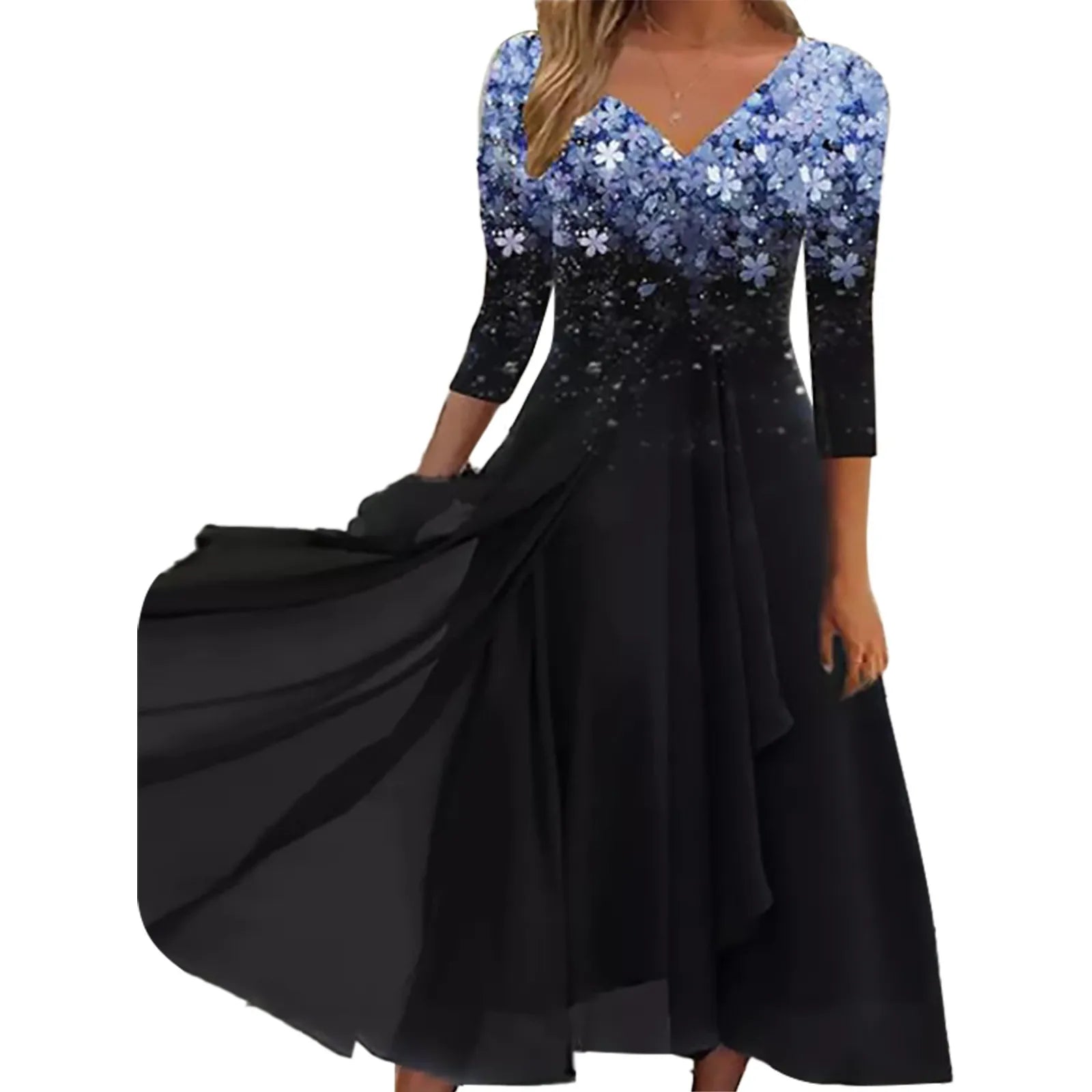 Elegant Lace Floral Boho  Half Sleeve Long Prom O Neck A Line Women's Dress