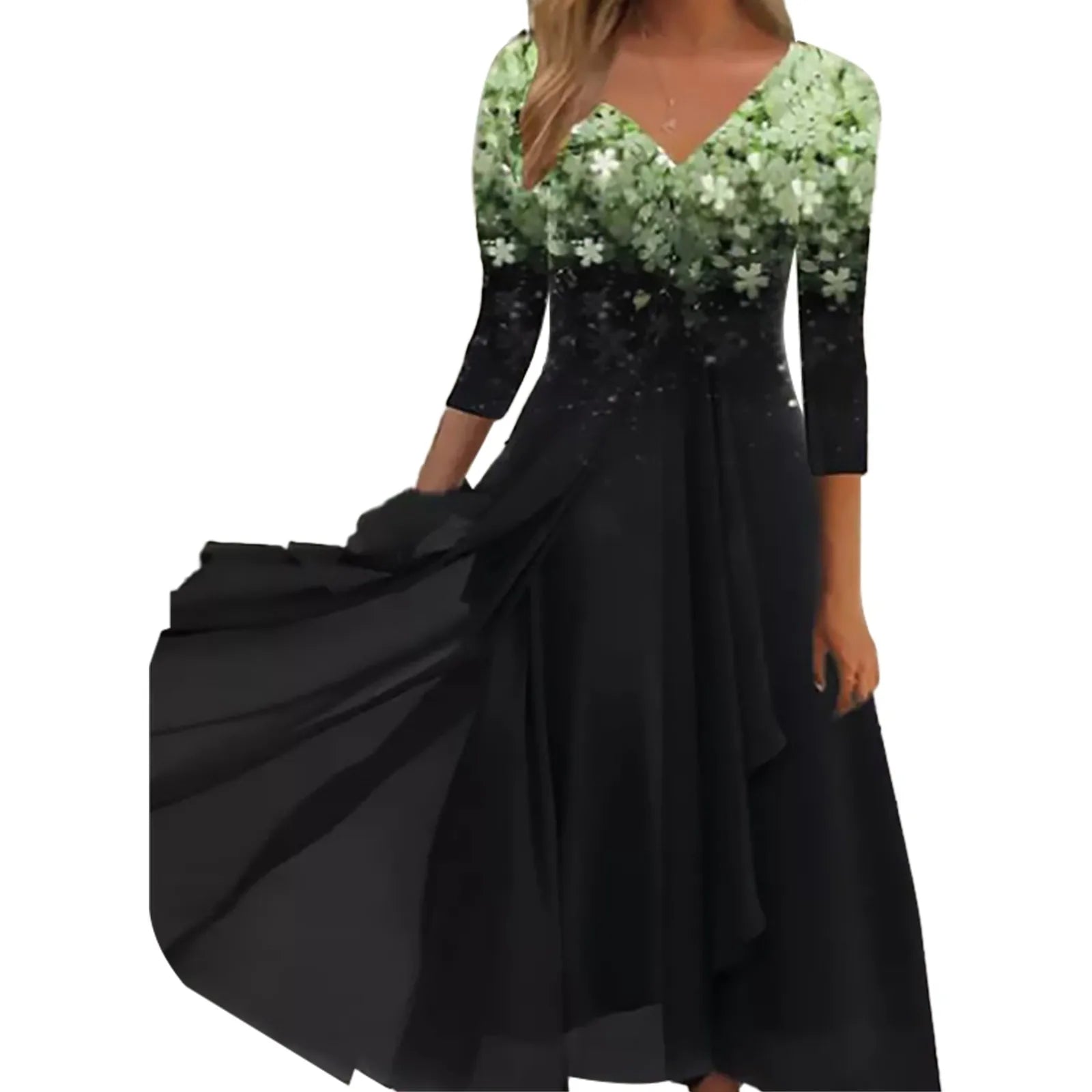 Elegant Lace Floral Boho  Half Sleeve Long Prom O Neck A Line Women's Dress