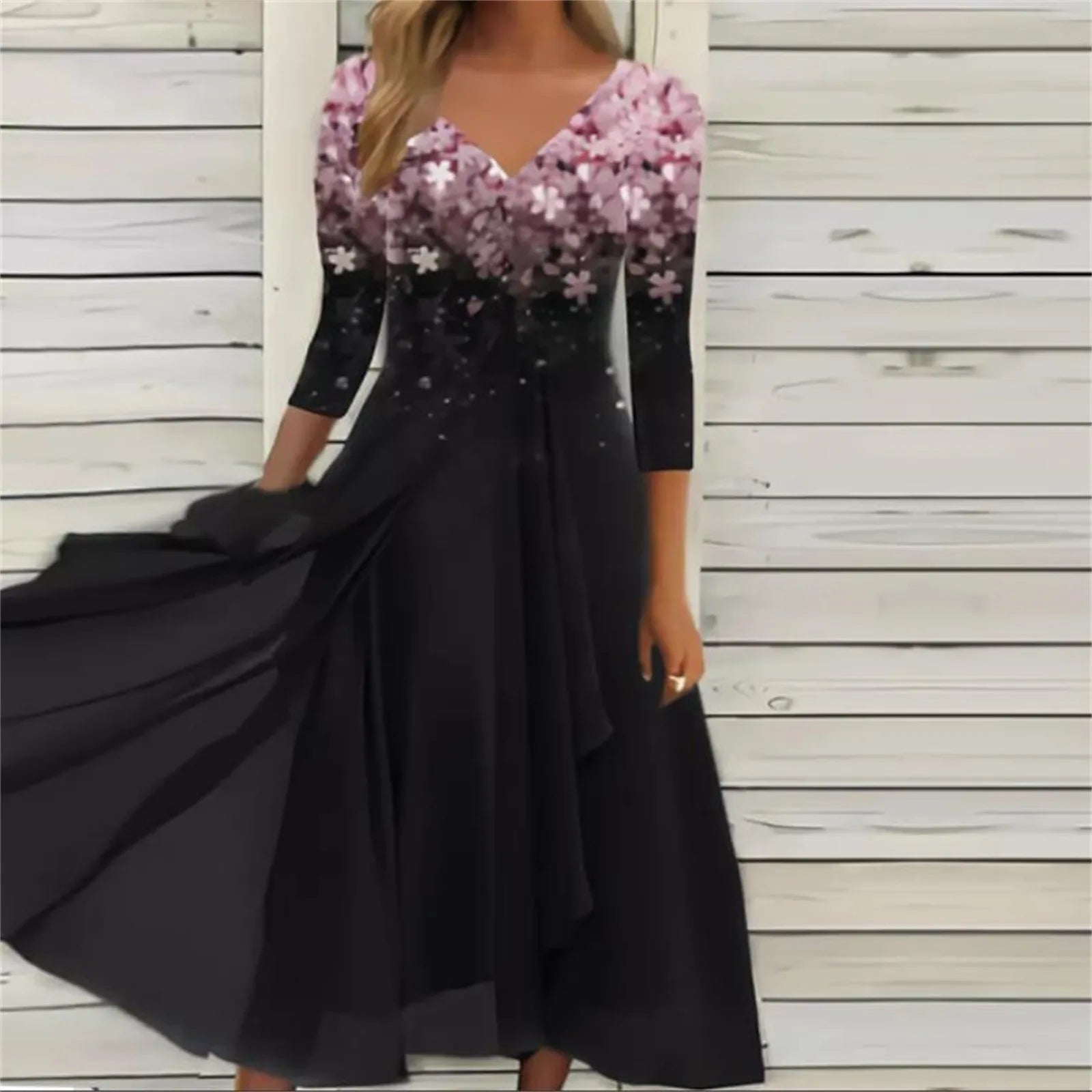 Elegant Lace Floral Boho  Half Sleeve Long Prom O Neck A Line Women's Dress