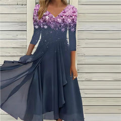 Elegant Lace Floral Boho  Half Sleeve Long Prom O Neck A Line Women's Dress