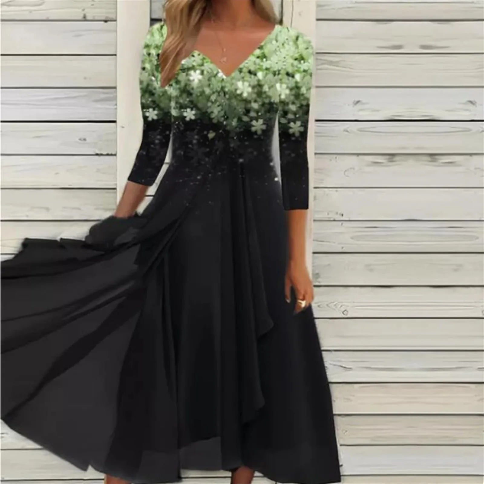 Elegant Lace Floral Boho  Half Sleeve Long Prom O Neck A Line Women's Dress