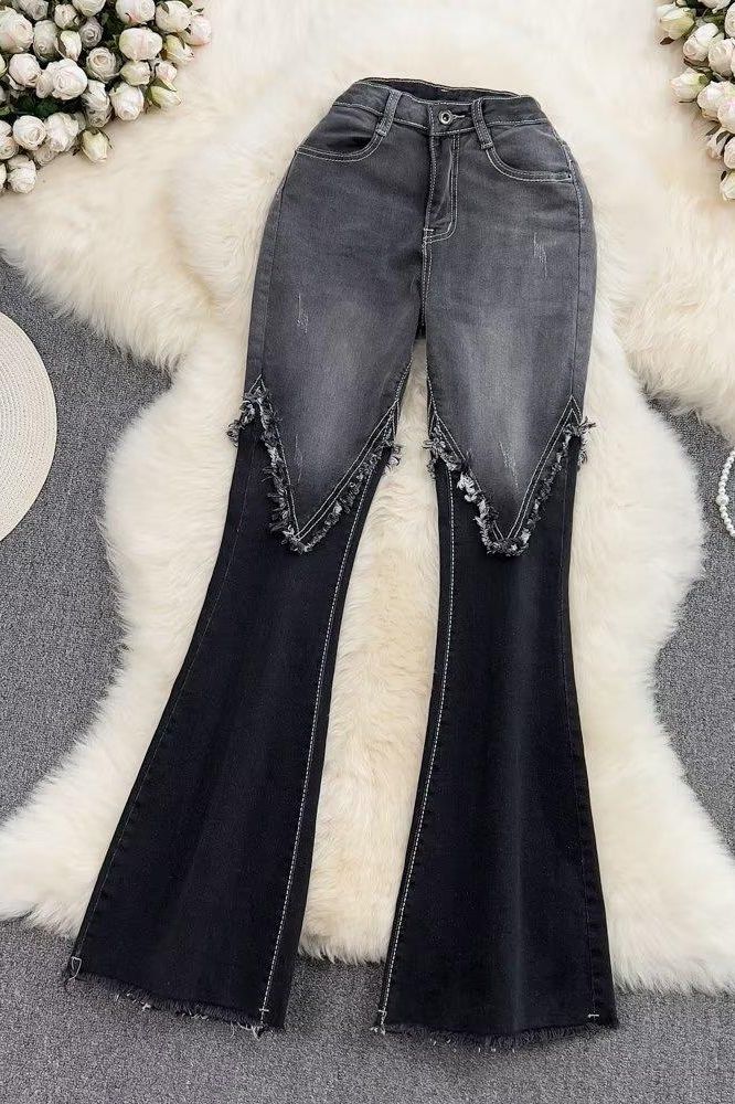 High-elasticity boot-cut denim jeans