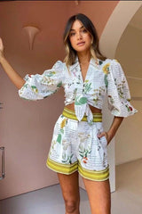 Belly-Revealing Short Top High Waist Shorts Suit