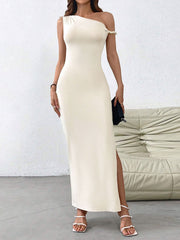 Isla One-Shoulder Tie Maxi Dress (Ivory)