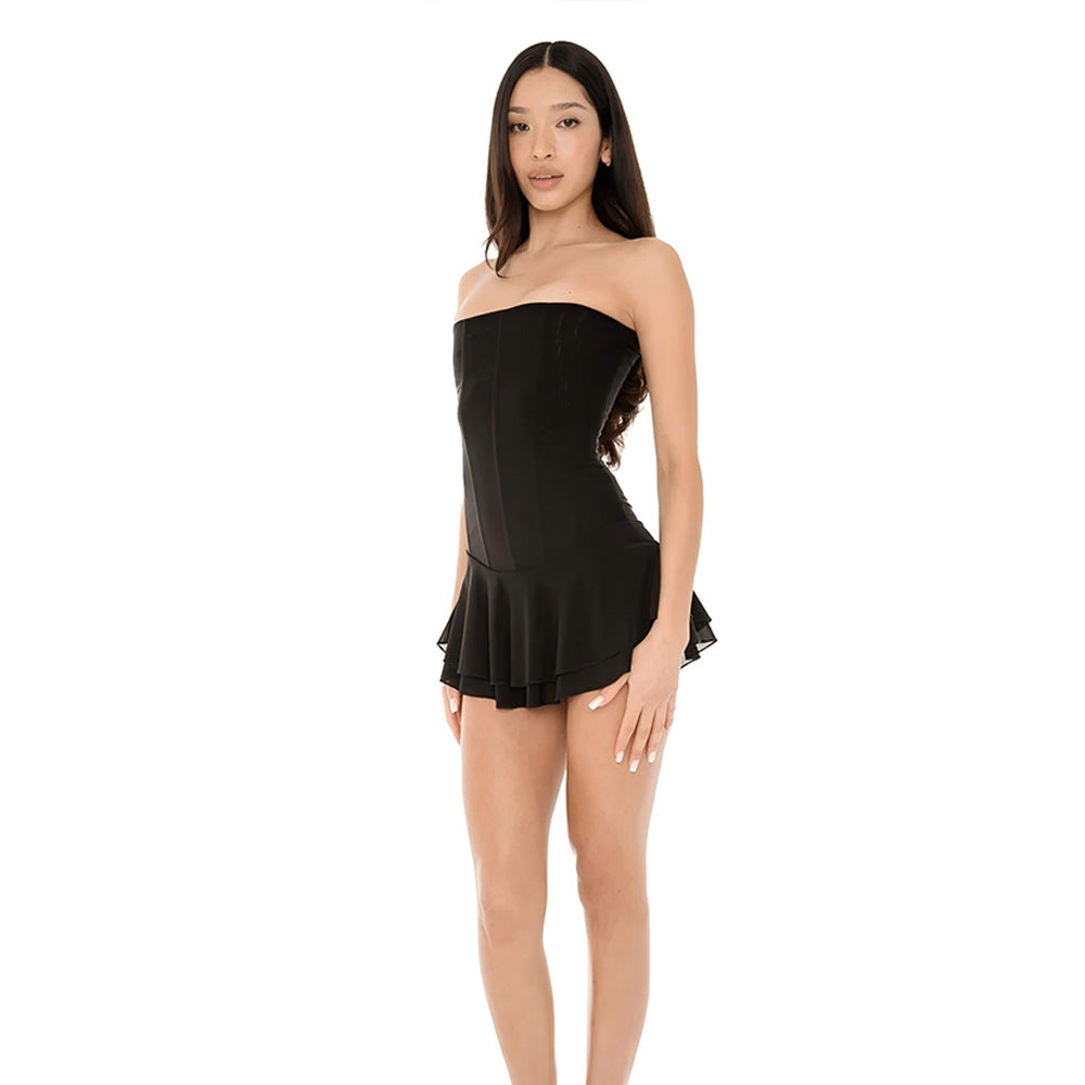 Mesh Corset Solid Micro Mini Dress