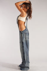 Denim multi-pocket jumpsuit