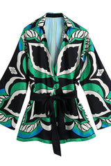 Bermuda print three-piece long-sleeved shirt loose suit