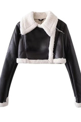 Black leather short street  jacket