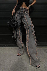 American street style raw-edge split jeans