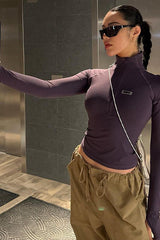 High Neck Slim Fit Zipper Short Long Sleeve T-shirt