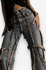 American street style raw-edge split jeans