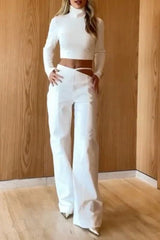 High-neck navel-baring casual suit