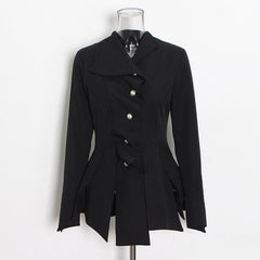 British style pleated split pearl button jacket