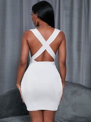 Deep V Neck Backless Mini Dress