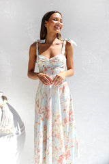 Slim Fit Waist V-Neck Suspender Print Dress