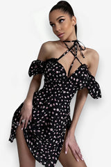 French design floral backless dress