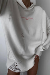 Hip-hop Ripped Pullover Hooded Sweater