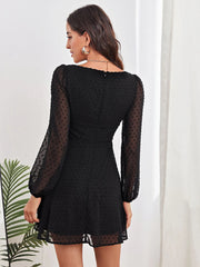 Lantern Sleeve Mesh Mini Dress