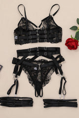 Embroidered garter belt lingerie suit