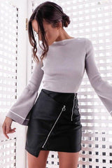 Irregular sexy bag hip skirt zipper PU leather skirt