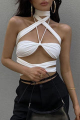 Halter neck tube top with hollow out navel straps
