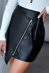 Irregular sexy bag hip skirt zipper PU leather skirt