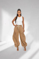 Elastic tie leg bow loose jeans