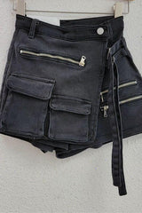 Irregular multi-pocket denim shorts