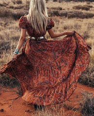 Print V Neck Bohemian Holiday Dress