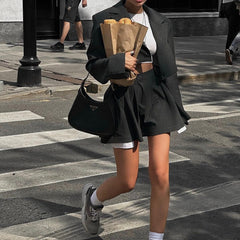 High Waist Short Skirt Long Sleeve Top Two-piece Suit