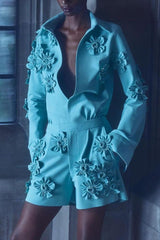 Flower design waist slimming jumpsuit