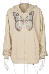 butterfly hot diamond zipper hooded