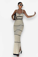 knitted contrast Bohemian sling dress