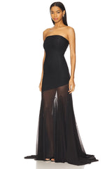 Tube Top Slim Fit Hip-hugging Mesh Solid Color Dress