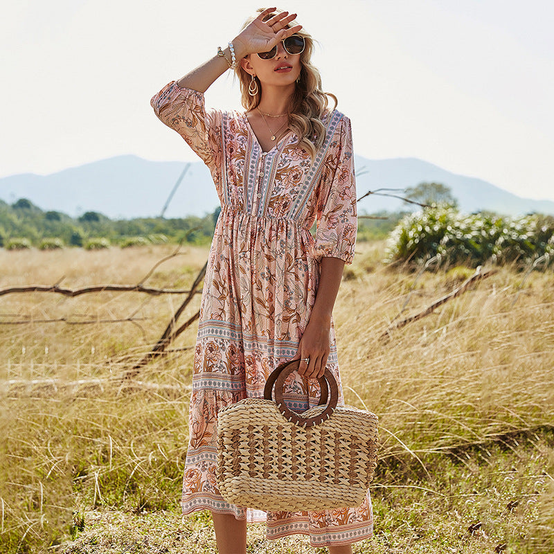 Bohemian A Line Floral Dress